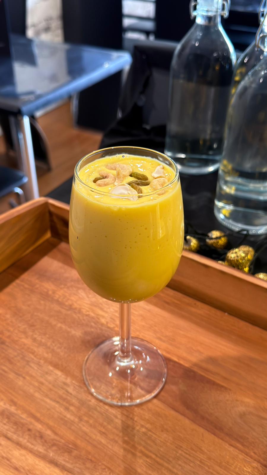 Mango Lassi with cashews and pistachios at Tandoor and Chai Bedford Perth